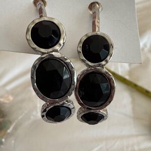 Vintage Silver Hoop Earrings with Black detailing